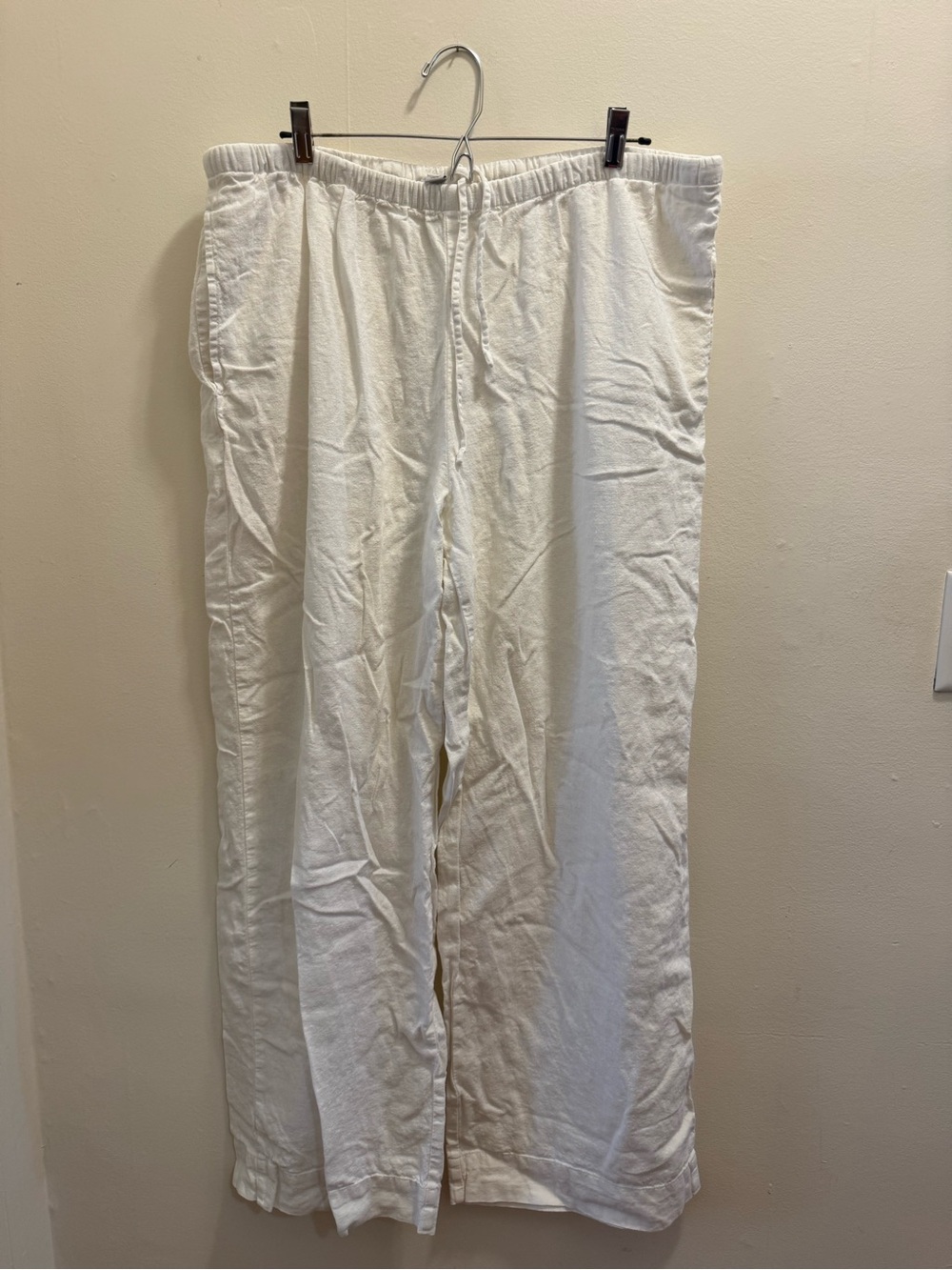 A New Day Women’s XL Wide Leg Linen Drawstring Pants in White